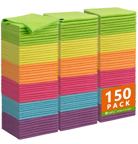 Orighty Microfiber Cleaning Cloth, 150 Pack Microfiber Towels for Cars, Multi-Purpose Shop Towels Cleaning Rags Bulk for Car, Home, Kitchen, 12 x 11 inch - color: Multicolor, size: Pack of 150