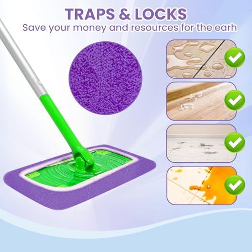6 Pack Reusable Microfiber Mop Pads - Compatible with Sweeper, Reusable Mop Pads, Washable Dry Cloths & Wet Pads Refill for Hardwood Laminate Tile Floor Cleaning (6, Purple, M) - color: Purple