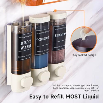 Shampoo and Conditioner Dispenser,Shower Soap Dispenser 3 Chamber No Drill Wall-Mounted Shampoo Dispenser for Shower Wall Mounted Shower Dispenser for Bathroom Hotel Large Capacity,Light Gray - color: Light Gray 3 Chamber