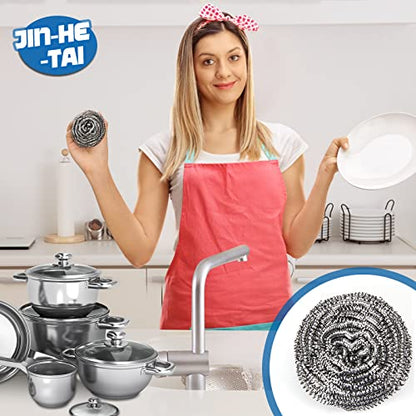 18 Pack Stainless Steel Scrubber, Steel Wool Srubber for Scouring Stubborn Messes from Pots and Pans, Stoves,Broiler Racks,Grills and More - size: 18 scrubbers