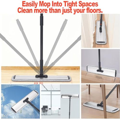 24in Flat Mop for Cleaning Floors, Heavy-Duty Microfiber Wet Mop with Easy Wringing & Deep Cleaning, Includes 4 Reusable Mop Cloths and Adjustable Long Handle - color: 24 Inch Mop
