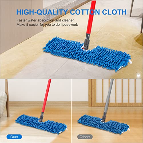 4 Pack Chenille Mop Heads Replacements Compatible with Oceda Dual-Action Microfiber Flip Mop System, Mop Replace Heads for Dry Wet Use, Washable Double Sided Flat Sponge(18 * 6 in)