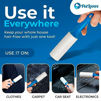 PetLovers Extra Sticky Lint Roller Mega Value Set for Pet Hair Removal and Clothes, Dog and Cat Lint Remover (Blue, 4 Pack Mini) - size: 4 Pack Mini