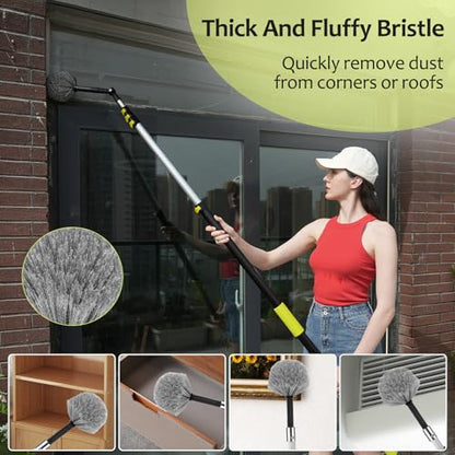 【Upgrade Anti Rotation 】 24ft High Reach Duster Kit,5-18ft Lightweight Aluminum Alloy Extension Rod,7-Piece Set,210° Steering Head Clean Various Angle,for Cleaning Ceiling,High Wall - size: 18Ft