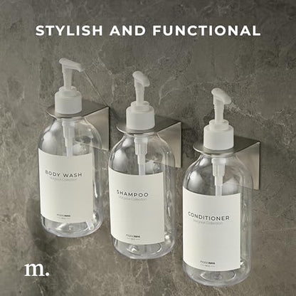 MAISONOVO Adhesive Soap Holder | Shampoo Bottle Holder Set of 2 - Silver | Soap Bottle Holder | Wall Mounted Soap Holder | Soap Dispenser Holder - color: Soap Dispenser Mount Set of 2 | Silver
