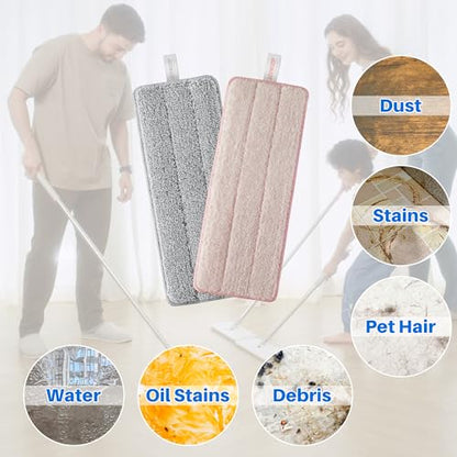 JOYMOOP Microfiber Replacement Pads for 13-Inch Flat Mop System, Reusable Refills, Pack of 2, Grey and Pink - color: 2 Pcs 13" - 1 Grey+1 Pink, size: 13.0 × 4.9 Inch