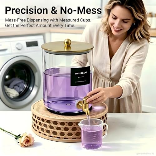 Glass Laundry Detergent Dispenser,1 Gallon Large Liquid Soap 2 Pack(Gold) | Complete borosilicate jars set with leakproof spigots, protective silicone mats, minimalist labels, and dosing cups - color: Gold