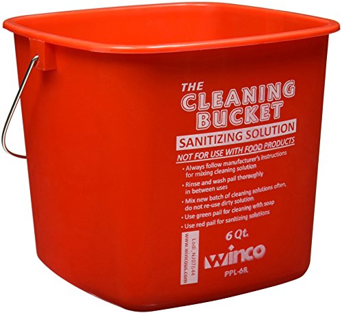 Winco 6qt Cleaning Bucket, Red Sanitizing Solution - color: Red, size: 6 Quart