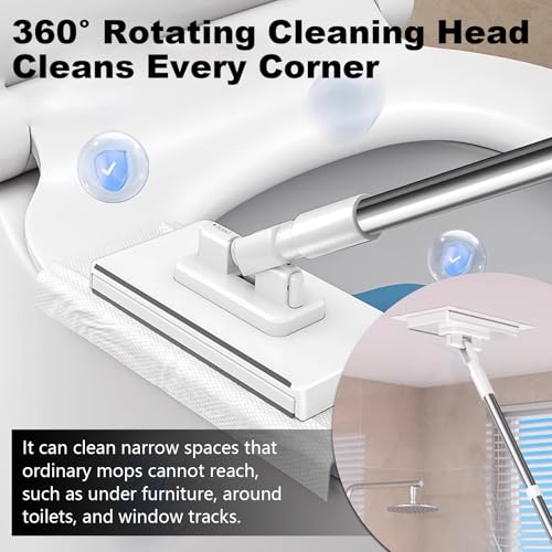 2 PCS Snap Grip Mini Mop Set with 36in Handle & 10 PCS Reusable Cloths, Convenient Cloth Changing Mini Mop Automatic Gripping or Releasing, 360° Rotating Head for Wet & Dry Cleaning, Corners