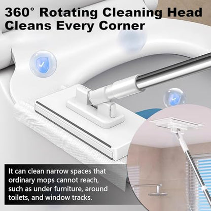 2 PCS Snap Grip Mini Mop Set with 36in Handle & 10 PCS Reusable Cloths, Convenient Cloth Changing Mini Mop Automatic Gripping or Releasing, 360° Rotating Head for Wet & Dry Cleaning, Corners