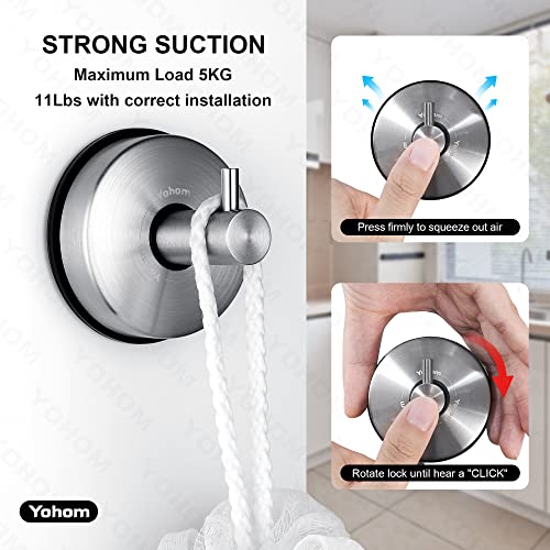 YOHOM Vacuum Suction Cup Hooks Shower Towel Holder Bathroom Shower Hook Brushed Stainless Steel Suction Towel Rack Kitchen Storage Organizer for Bathrobe Loofah Washcloth 4Pcs - color: 4 Brushed