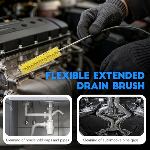 2PCS Flexible Long Drain Brush, 78 Inch Nylon Stainless Steel Tube Cleaning Brush, Slim Long Hose Pipe Cleaning Tool for Auto Sunroof Drain Hole, Car Fridge, Kitchen Sink (Double End-Yellow) - color: Double End-yellow