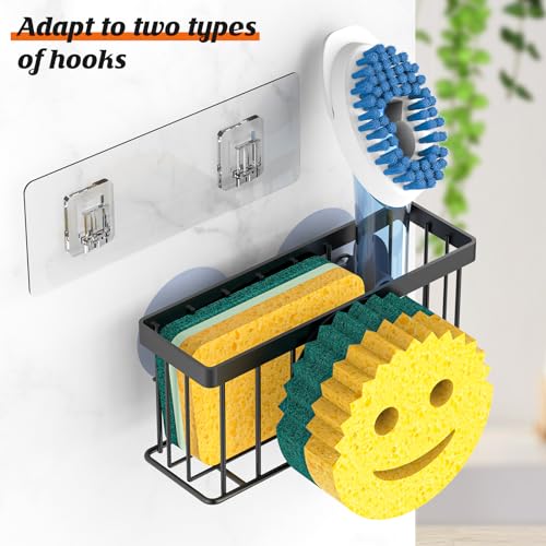 MURLONG Sponge Holder Smiley Face, Sink Organizer with 2 Suction Cups/1 Adhesive Strips, Designed for Sponge, Soap, Dish Brush, Scrubber - Black - color: Black