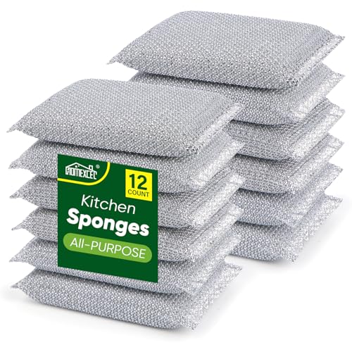 HOMEXCEL All-Purpose Sponge Pads 12PK, Non-Scratch Dish Sponges Safe for Non-Stick Cookware, Pots & Pans, Ideal Cleaning Dish Scrubber Pads for Kitchen, Bathroom and Household - color: Silver