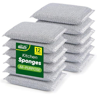 HOMEXCEL All-Purpose Sponge Pads 12PK, Non-Scratch Dish Sponges Safe for Non-Stick Cookware, Pots & Pans, Ideal Cleaning Dish Scrubber Pads for Kitchen, Bathroom and Household - color: Silver