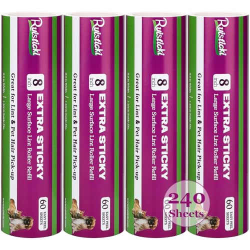 8 inch Lint Roller Refill for Scotch-Brite Pet Extra Sticky Large Surface Roller 50% Stickier Lint Roller Refill, Works Great On Pet Hair, 4 Refills, 60 Sheets per Refill, 240 Sheets Total - size: 4 Pack/240 Sheets