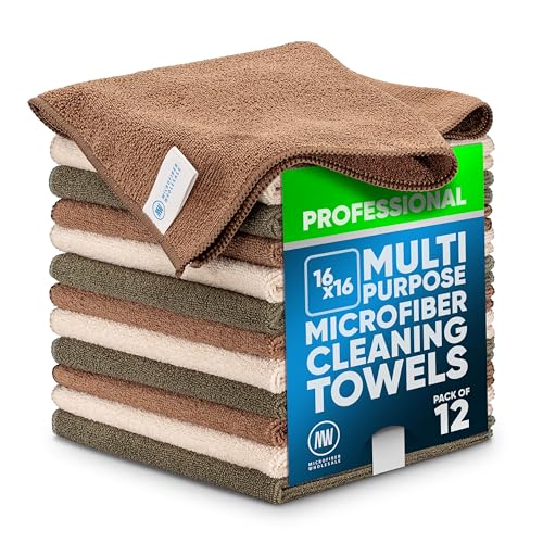 MW Pro Multi-Surface Microfiber Towel – Sand, Olive, Tan 12 Pack |16"x16" Premium Cleaning Cloth | Clean, Dust, Polish, Absorb | Large - color: Sand, Olive, Tan