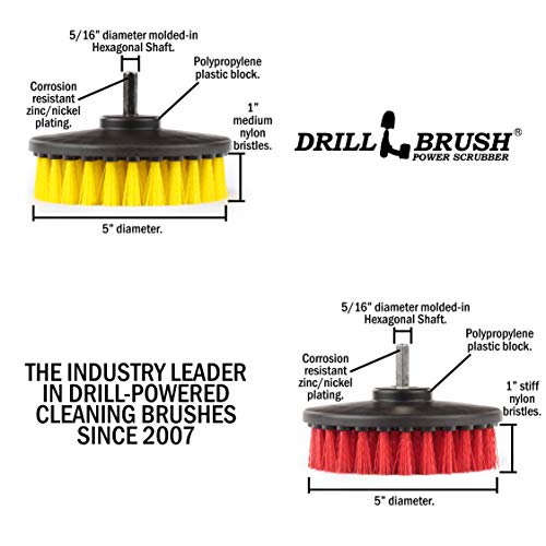 Bathroom Accessories - Bath Mat - Drill Brush Set - Power Scrubber Two Brush Kit - Floor Scrubber - Grout Cleaner - Pool Brushes - Hard Water Stains, Calcium, Mineral Deposits, Soap Scum, Rust Stains - color: Red / Yellow