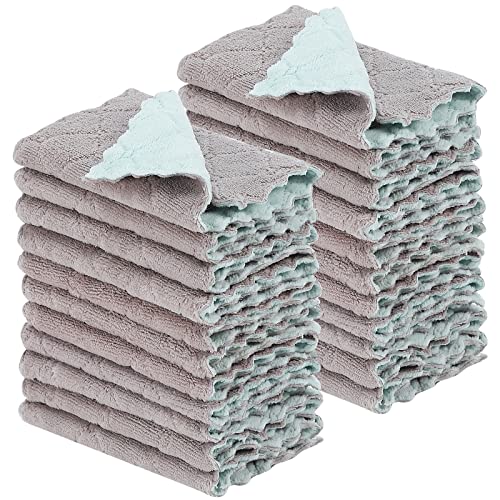 Rachan 22Pack Kitchen Dish Cloths,Reusable Dish Towels,Nonstick Oil Washable Fast Drying,Super Absorbent Coral Velvet Cleaning Cloths for Cleaning Tableware,Kitchen,Bathroom (Green-grey10 x 6") - color: Green-grey22