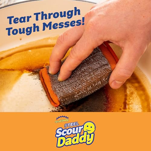 Scrub Daddy Steel Scouring Pad Scrub Sponges - Stainless Steel Scour Daddy - Stainless Steel Fibers Do What Scrubbing Sponges Can't - Durable, Shred-Resistant Scrubbing Pads - 2 Count (6 Pack) - style: Scour Daddy Steel