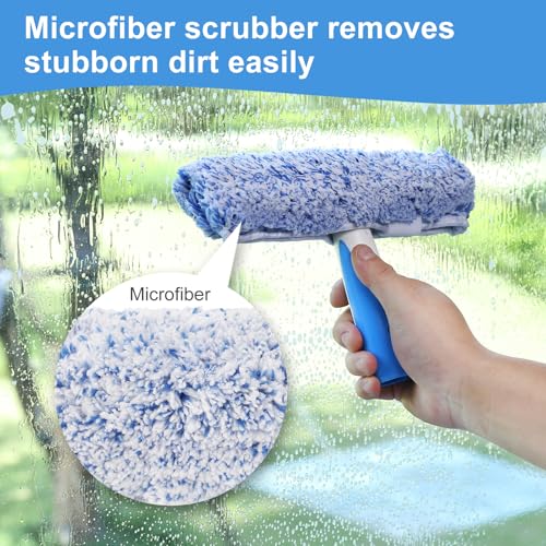 Mitclear Professional Window Cleaning Kit 10IN, Windows Cleaner Tool with Silicone Squeegee, Microfiber Scrubber & Cloth, Window Washing Equipment or Home Shower Glass Doors Car Windshield - size: 10 IN
