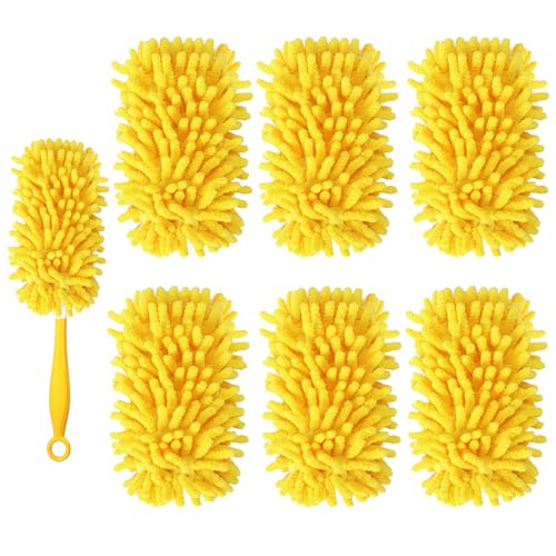 Reusable Duster Refill Compatible with Swiffer Hand Duster - 360 Heavy Duty Dusters Refills - Microfiber Ceiling Fan Duster for Swiffer Dusters Extended Handle, 6 Pack(Handle is Not Included) - color: 6 Pack(yellow)