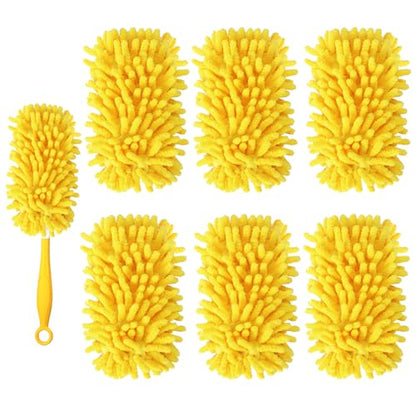 Reusable Duster Refill Compatible with Swiffer Hand Duster - 360 Heavy Duty Dusters Refills - Microfiber Ceiling Fan Duster for Swiffer Dusters Extended Handle, 6 Pack(Handle is Not Included) - color: 6 Pack(yellow)