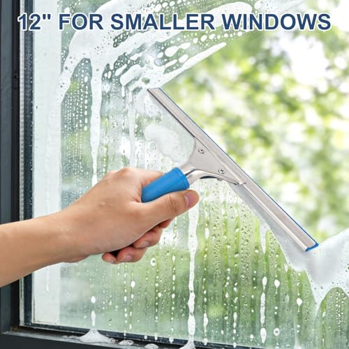 Professional Squeegee for Window Cleaning, 18” Window Squeegee for Shower Glass Door, Stainless Steel Rubber Squeegee Includes 12” Replacement Blades