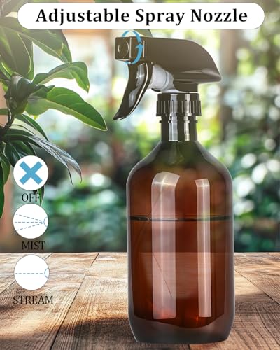 2 Pack 360° Spray Bottles, 16 oz Plastic Small Containers with Adjustable Spray Nozzles, Spray Bottles for Hair, Cleaning Solutions, BBQ and Plants Amber&Clear - color: Amber&Clear, size: 16 Ounces