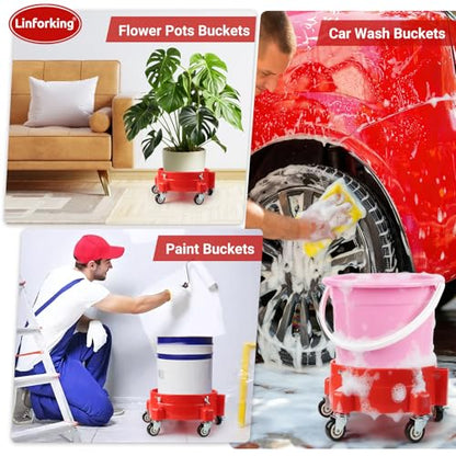Bucket Dolly 5 Gallon with Wheels,360°Rolling Car Wash Buckets Dolly for 2.5 to 5 Gallon Buckets with Bucket Insert,Cleaning Brush,Supports Up to 300 lbs - size: C