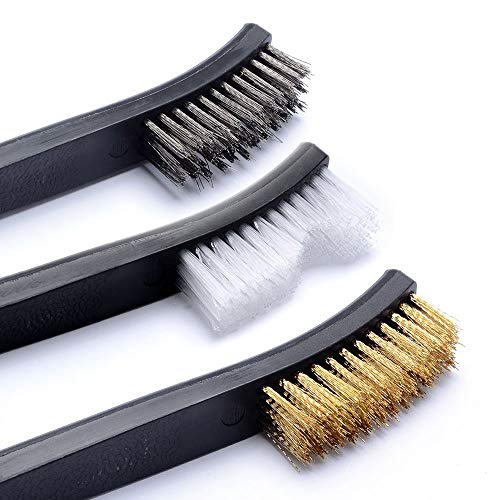 BOOSTEADY Gun Cleaning Brush & Hook Kit in Zippered Organizer Carry Case (8 Pieces) - Double End Brass Steel Nylon Bristle Brushes & Metal Polymer Hooks - color: 6 Brushes+1 Brass Ends Hook+1 Plastic Hook