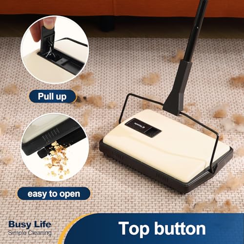 Yocada Manual Carpet Sweeper Cleaner Household Sweeper Lightweight Hand Push Non-Electric for Home Office Low&Undercoat Carpets Rugs Pet Hair Dust Scraps Paper Small Rubbish Cleaning 1*Extra Brush