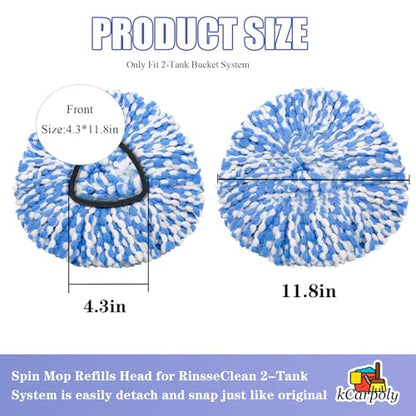 4 Pack Spin Mop Replacement Heads Compatible for O Ceda RinseClean 2 Tank System, Microfiber Mop Refills,Deep Cleaning, with 4.33in Core Base and Handles