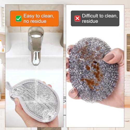 PEUTIER 3pcs Versatile Steel Wool Wire Sponge, 4.7x4.7x1in Dishwashing Rag Non-Scratch Dishcloth Metal Dish Cloth Towels Scrubber for Cleaning Kitchen Supplies Scrub Pads for Metallic Sink Pot Dishes