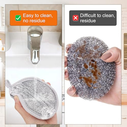 PEUTIER 3pcs Versatile Steel Wool Wire Sponge, 4.7x4.7x1in Dishwashing Rag Non-Scratch Dishcloth Metal Dish Cloth Towels Scrubber for Cleaning Kitchen Supplies Scrub Pads for Metallic Sink Pot Dishes