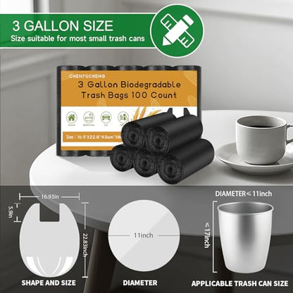 3 Gallon Bathroom Black Trash-Bags With-Handle - Small Garbage Bags 100 Count 12 Liter Biodegradable Compostable Unscented Waste Basket Liners For Kitchen Office Car Strong Thick Chenyucheng - style: 3 gallon Black 100 Count