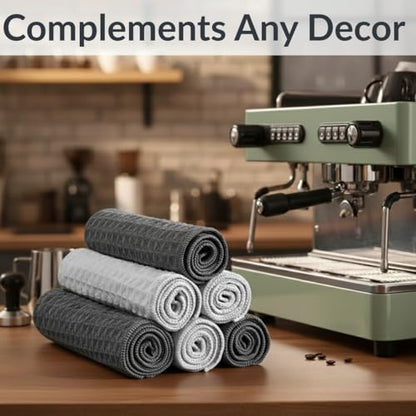 Solyra Barista Towels, 6 Pack, 12 x 12 in, Dark & Light Gray | OEKO-TEX Certified, Barista Microfiber Cloths, Espresso Towels for Steam Wands & Drip Trays - color: Light/Dark Gray