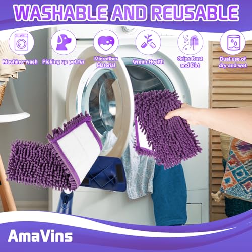 AmaVins 2 Pack Pet System Microfiber Sweeping Pad, Reusable Pet Replacement Mop Pad for Bona Mop & Multi-Surface Floors, 18 Inch Washable Cleaning & Dusting Pads, Attracts & Picks Up Pet Hair