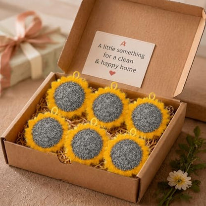 Breling 6 Piecs Fun Sunflower Shape Dish Sponge Gifts Dual Sided Non Scratch Dish Washing Scrubbers, Reusable Household Cleaning Kitchen Tools for Dishwashing Cookware Spring Kitchen Decor - style: Sunflower