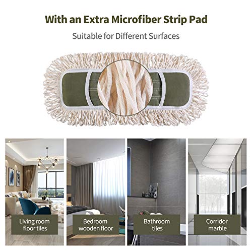 Eyliden Dust Mop, 2 Microfiber Pads, Home Commercial Cleaning, Quick Swap | 52.6" Adjustable Handle, 360° Swivel, Washable, Wet Dry Mops for Kitchen Hardwood Vinyl Tile Floor Cleaning, Push Dust Broom - color: Army Green