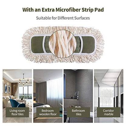 Eyliden Dust Mop, 2 Microfiber Pads, Home Commercial Cleaning, Quick Swap | 52.6" Adjustable Handle, 360° Swivel, Washable, Wet Dry Mops for Kitchen Hardwood Vinyl Tile Floor Cleaning, Push Dust Broom - color: Army Green