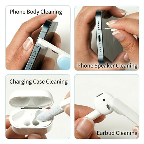 Electronic Cleaning Kit for Earbuds Phone, 3-in-1 Cleaner Tool with High-Density Brush SIM Ejection Pin, Portable 2.8in Case for AirPods iPhone Tablet Charging Port - Blue - size: 3-in-1