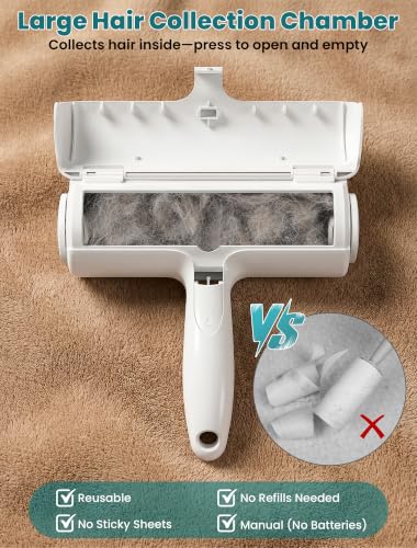 DELOMO Pet Hair Remover Roller: Reusable Lint Roller with Large Fur Bin - Portable Cat and Dog Hair Remover for Couch, Bedding, Car, Rugs & Furniture, Effective and Eco-Friendly, for Multi-Pet Homes - color: A: White（hot Sale）