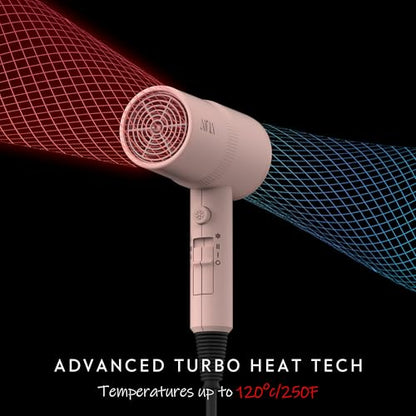 AINA Hair Dryer with Diffuser, Comb | Blow Dryer for Women Compact Travel Professional Ionic Blow Dry | Cold Shot Button 110V/ALCI (Babe Pink) - color: Babe Pink, size: 4 Piece