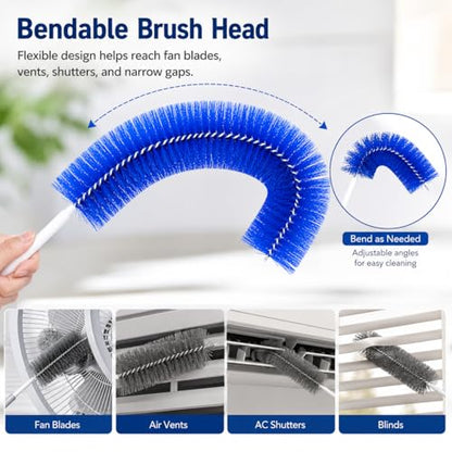 Fan Cleaning Brush, Bendable Microfiber Head,Reusable Dust Remover, Fan Cleaning Brush Duster for Air Conditioning Shutters, Ceiling Fan Blades, Air Vents, Curtains ，4PC*Blue - color: 4pc*blue