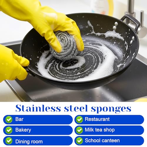 100 Pcs Stainless Steel Scouring Pads Heavy-Duty Metal Sponge Scrubbers for Kitchen & Grill Cleaning, Rust-Resistant Steel Wool for Pots, Pans, Oven 2.5"x1.5"