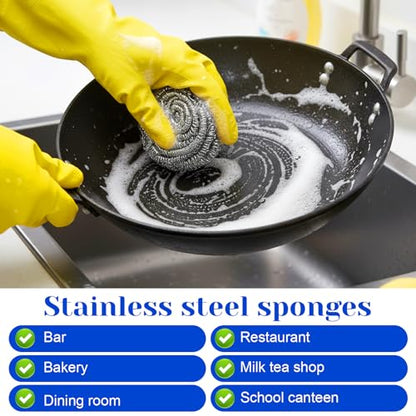 100 Pcs Stainless Steel Scouring Pads Heavy-Duty Metal Sponge Scrubbers for Kitchen & Grill Cleaning, Rust-Resistant Steel Wool for Pots, Pans, Oven 2.5"x1.5"