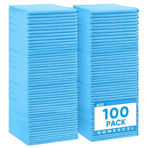 HOMEXCEL Blue Microfiber Cleaning Cloth 100 Pack, Microfiber Towel for Cars, Lint Free, Scratch-Free, Highly Absorbent, and Cleaning Rags for House, Window and Glass, Cars, TV Screen 11.5 X11.5 inch - color: Blue