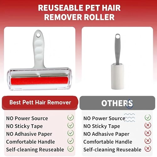 Self-Cleaning Pet Hair Remover Roller for Furniture, Reusable Lint Roller and Dog/Cat, Carpet, Clothing - Portable Multi Surface Fur Removal