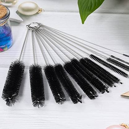 CiaraQ Bottle Cleaning Brushes, 8 Inch Nylon Tube Brush Set, Cleaner for Narrow Neck Bottles Cups with Hook, Set of 13pcs - color: Black, size: 8.0 Inch (13pcs)